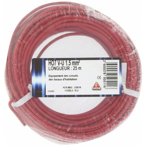 Fil électrique H07 V-u 1,5 Mm² 25 Rouge