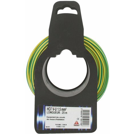 Fil électrique H07 V-u 1,5 Mm²  25 Vert / Jaune