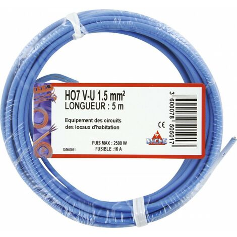 Fil électrique H07 V-u 1,5 Mm²  5 Bleu
