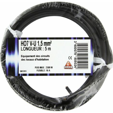 Fil électrique H07 V-u 1,5 Mm²  5 Noir