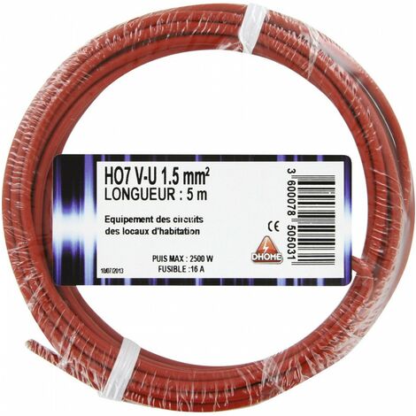 Fil électrique H07 V-u 1,5 Mm²  5 Rouge