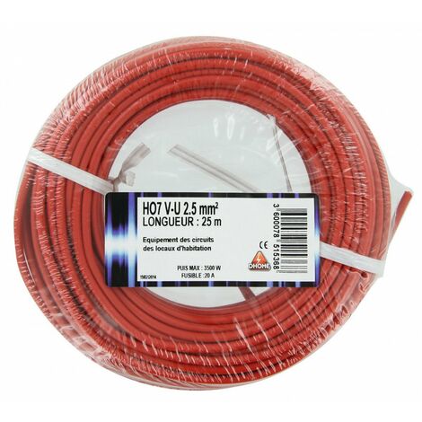 Fil électrique H07 V-u 2,5 Mm² 25 Rouge