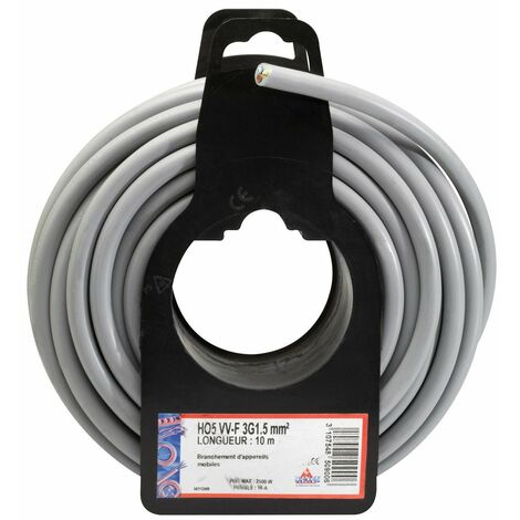 Fil électrique Ho5 Vv-f 3 G 1,5 Mm² 10 Gris