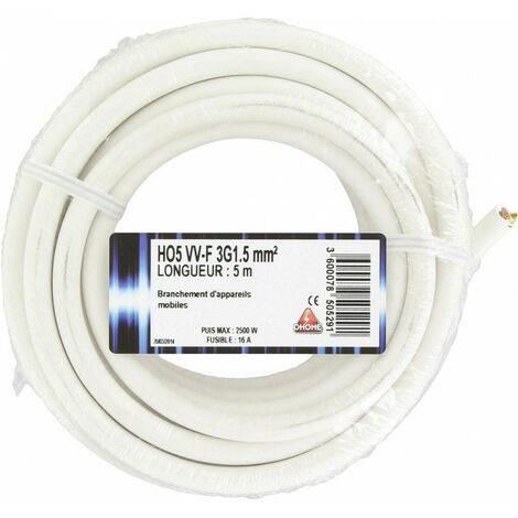 Fil électrique Ho5 Vv-f 3 G 1,5 Mm² 5 Blanc