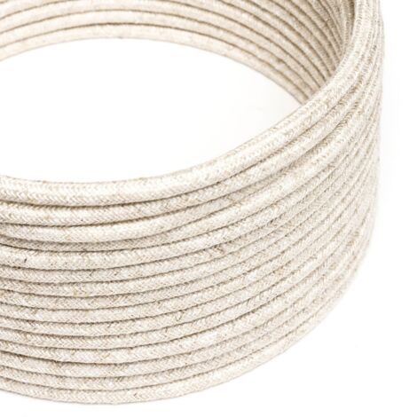 Fil Électrique Rond Gaine De Lin De Couleur Naturel Neutre RN01  3x0.75 - 50 Mètres
