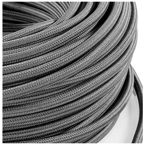 Fil électrique tissé gris 0,75 mm – Double gainage en tissu – Vendu au mètre pour décoration vintage – Compatible avec douilles rétro – Greensensation