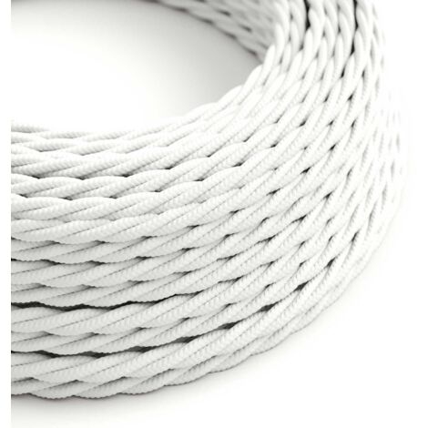 Fil Électrique Torsadé Gaine De Tissu De Couleur Effet Soie Tissu Uni Blanc TM01  3x0.75 - 50 Mètres
