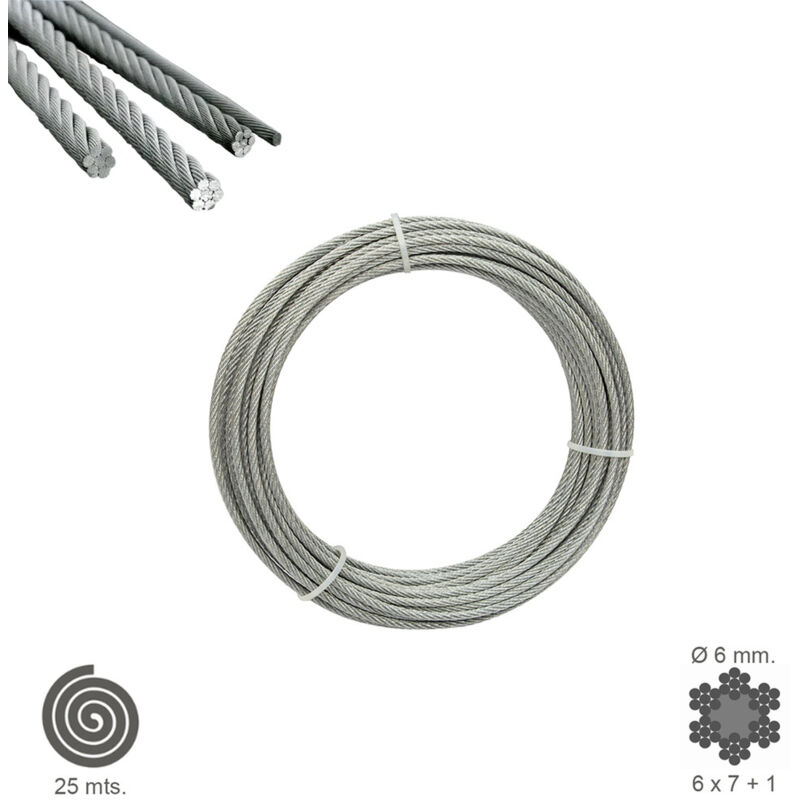 Câble galvanisé 6 mm (rouleau 25 mètres) non levage