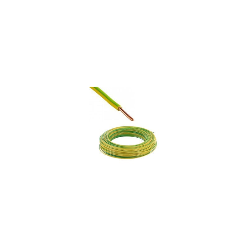 Fil électrique rigide - H07VU - 1,5mm² - Vert/Jaune - VU1,5V/J - Couronne de 100m