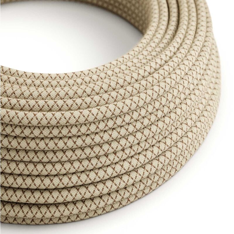 Câble électrique textile écorce et losange beige - L'original des câbles créatifs, le meilleur choix pour vos lampes - RD63 - 50 mètres