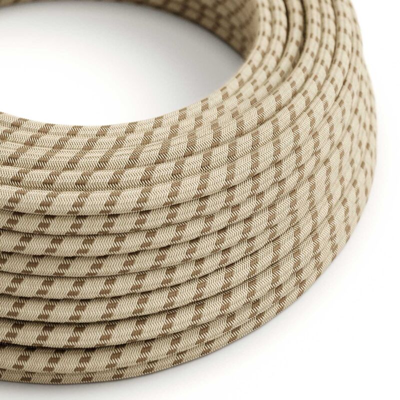 Câble textile rayé écorce et beige - L'original des câbles créatifs, idéal pour les lampes de bricolage - RD53 - 1 mètre