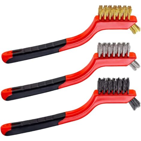 Fil Nettoyage Brosse Double tête En laiton en acier inoxydable Brosse à poils en acier inoxydable avec 3pcs rouge