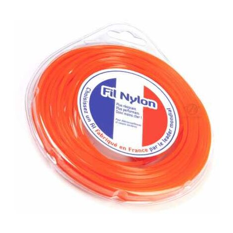 Fil nylon 2,4 mm x 15 m. Carré. Orange. Blister. Fil débroussailleuse