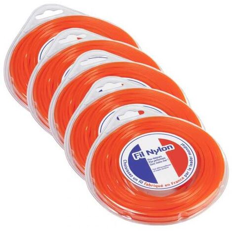 Fil nylon 2,4 mm x 15 m Carré Orange Blister par 5