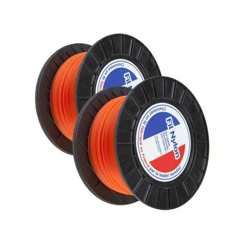 Fil nylon 3 mm x 88 m Carré Orange Bobine par 2