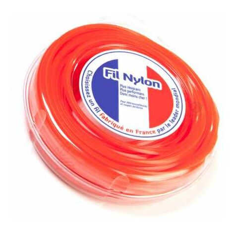 Fil nylon 4 mm x 9 m. Carré. Orange. Blister. Fil débroussailleuse