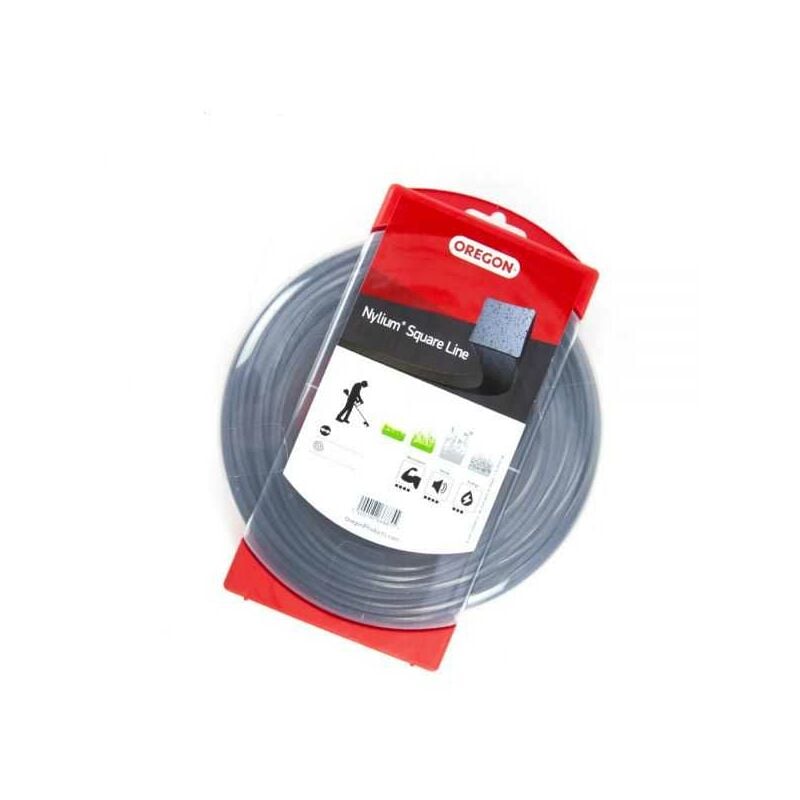 Fil nylon Oregon Nylium 2,4 mm x 60 m. Carré. Blister. Fil débroussailleuse