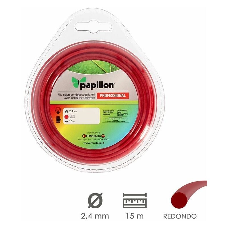 Papillon - Cordon nylon rond professionnel ø 2,4 mm. Rouleau 15 mètres