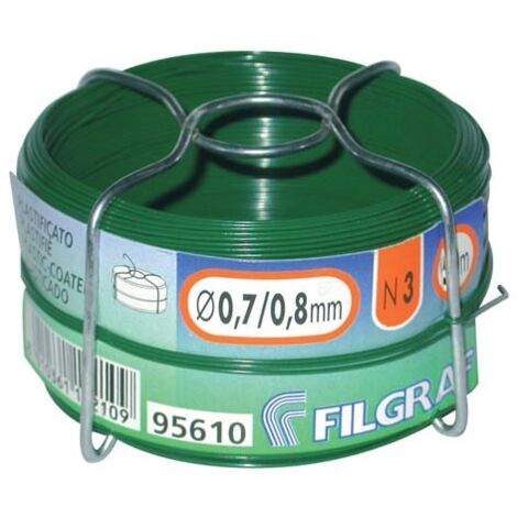 Fil plastifié vert 1mm – Longueur 50m – Diamètre 80mm – Résistance à la corrosion et à l'abrasion – Pour fixation extérieure – Filgraf