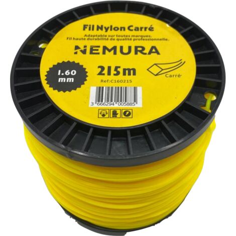 Fil pour débroussailleuse carré 215m – Ø 1,60mm – Haute durabilité – Excellente tenue à l'œillet – Compatible toutes marques