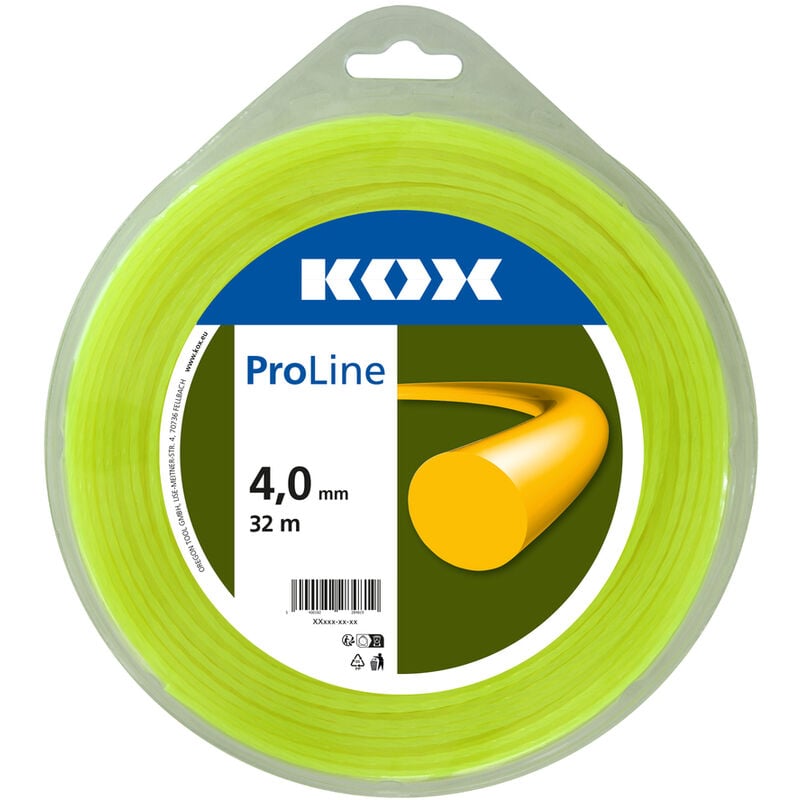 KOX - ProLine Fil rond pour débroussailleuse 4,0 mm de diamètre, 32 m de longueur - Jaune fluo