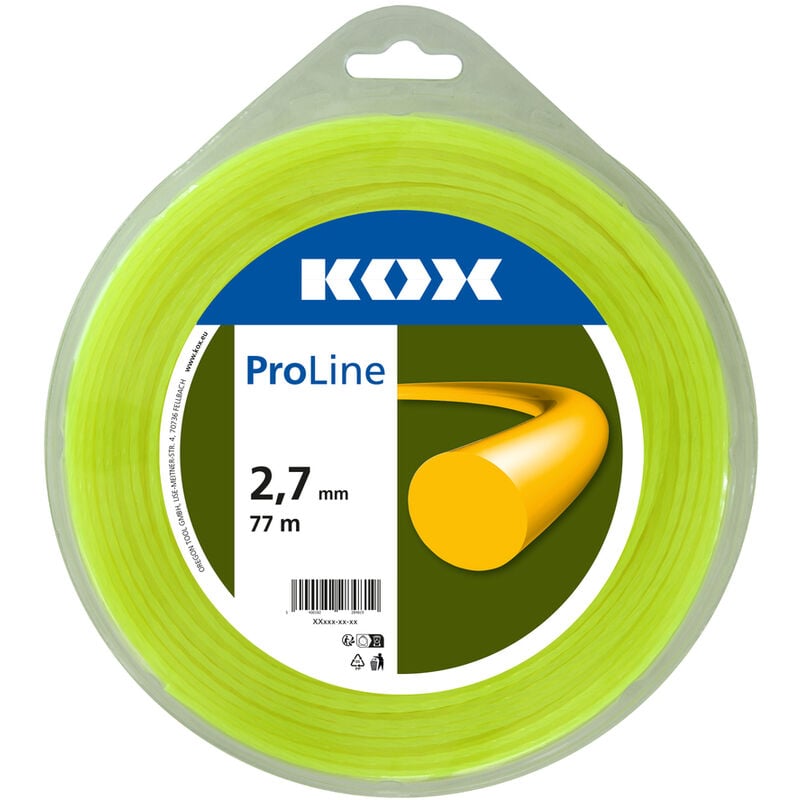 KOX - Fil rond pour débroussailleuse ProLine, épaisseur : 2,7 mm, long. : 77 m - Jaune fluo