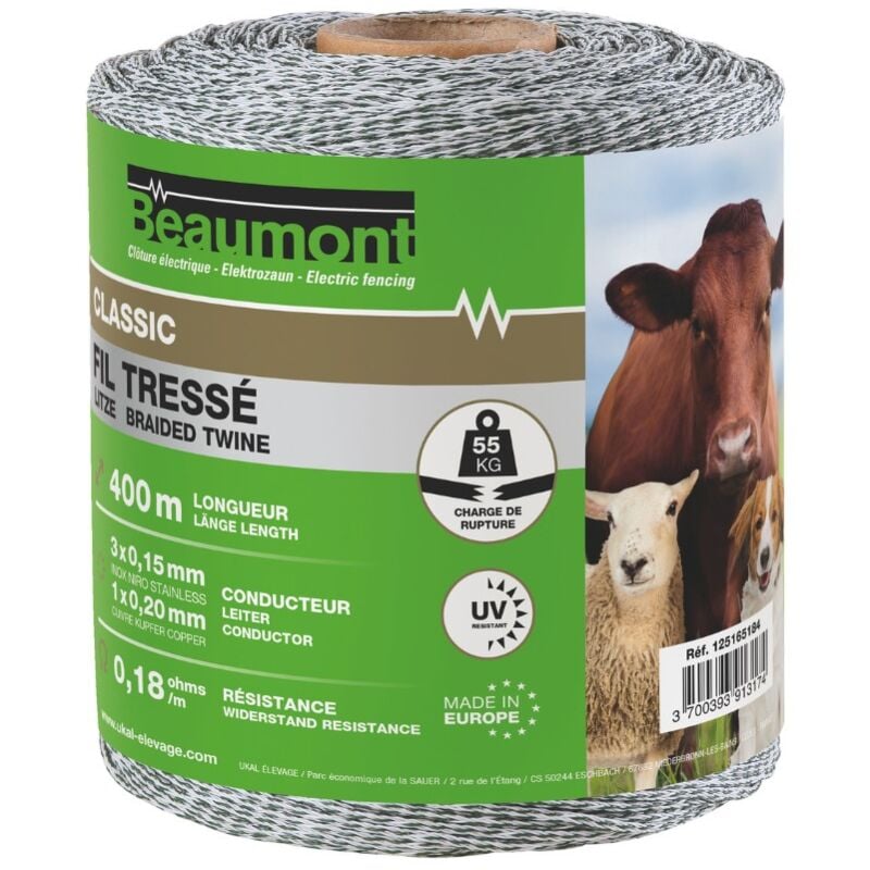 Fil tressé blanc et vert 400M classic