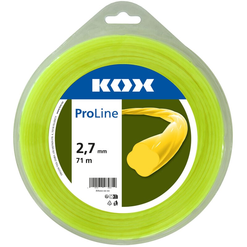 KOX - Fil twist pour débroussailleuse ProLine 2,7 mm de diamètre, 71 m de longueur - Jaune fluo