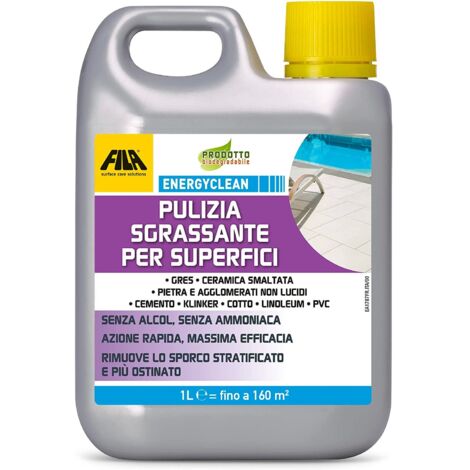 FILA Surface Care Solutions ENERGYCLEAN Detergente Sgrassante per Le Superfici, Incolore, 1 Litro