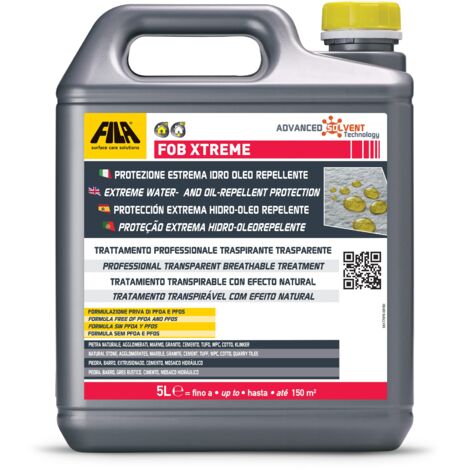FILA Surface Care Solutions, FOB XTREME, Protettivo Antimacchia Traspirante ad Alta Performance, Blocca l'Assorbimento di Sostanze Oleose, Grasse (oli, sapone, shampoo), Colorate e Acqua, 5L