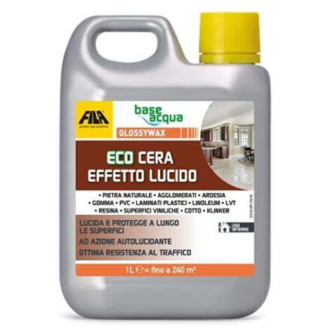 FILA Surface Care Solutions, GLOSSYWAX, Eco Cera ad Effetto Lucido per Pietra, PVC, Laminati, LVT etc., Non Necessita di Essere Lucidata, 1L