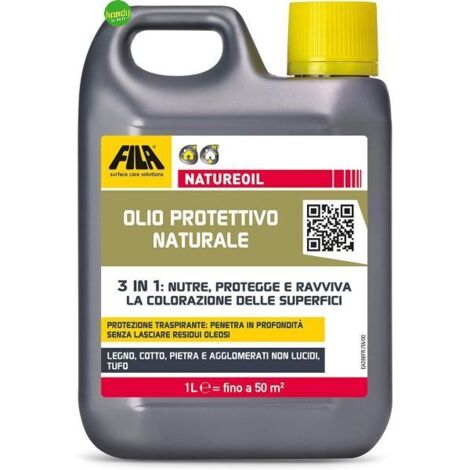 FILA Surface Care Solutions, NATUREOIL, Olio Protettivo Naturale per Legno, Cotto, Pietra e Tufo, Adatto come Impregnante Legno Esterno, Ottimo per Ravvivare Sedie da Esterno o Tavolo da Giardino, 1L