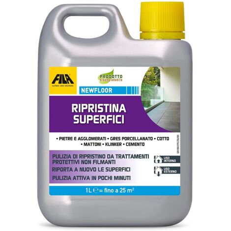 FILA Surface Care Solutions NEWFLOOR Sgrassatore per Pavimenti e Rivestimenti, Detergente Alcalino Forte per la Rimozione di Sporco Ostinato e Prodotti Filmanti, Incolore, 1 Litro