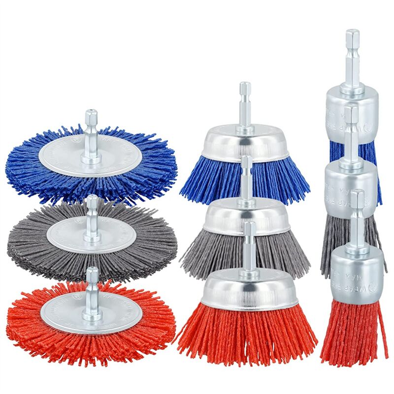 Filament Abrasive Wire Brush Wheels,3Sizes Nylon Set With 1/4In Drill for Removal of Rust Corrosion Paint