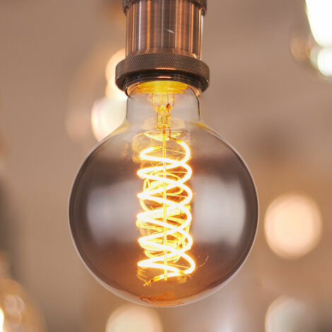 Filament Ampoule LED Vintage E27 Retro Edison Boule à intensité variable, verre fumé, 8 watts 280 lumens 2000 kelvins blanc chaud, DxH 9,5x13,8 cm