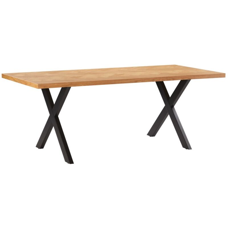 Loungitude - Table à manger filar avec plateau chevron finition chêne et pieds métal noir - 200x90 cm - Bois