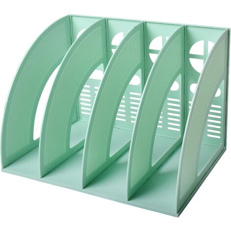 File Holder Folder Storage Desktop 4 Compartment Standing Hollow Green Files Bookshelf Organizer Box Office Racks Displays Holds Notebooks Documents for School Working Students