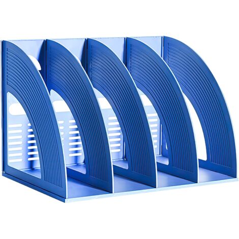 File Holder Storage Folder 4 Compartment Standing Desktop Hollow Organizer Blue Files Shelf Frame Thicken Plastic Paper Notebook Magazine Bookstore for Office School Supplier Students