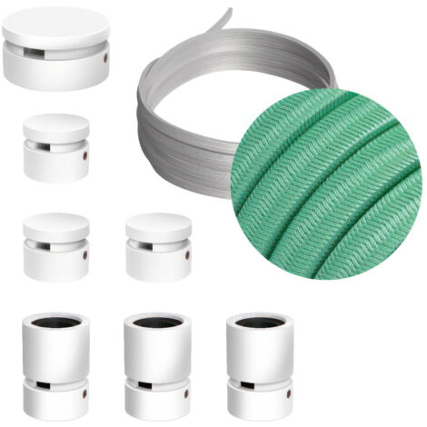 Filé Linear System Kit - avec 5 m de câble caténaire et 7 éléments en bois peints en blanc pour une utilisation en intérieur