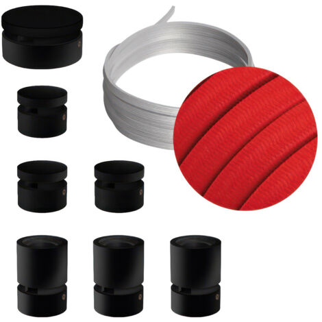 Filé Linear System Kit - avec 5 m de câble caténaire et 7 éléments en bois peints en noir pour une utilisation en intérieur