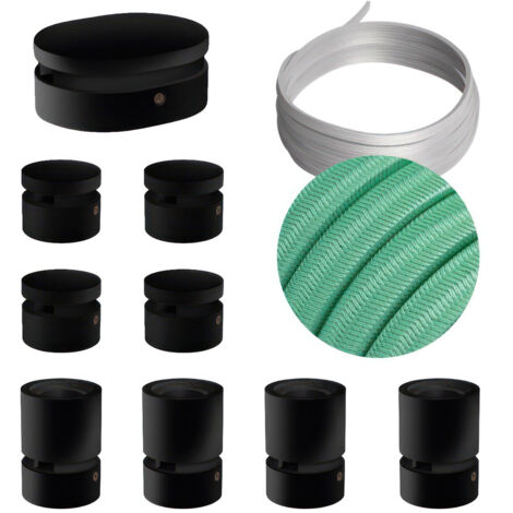 Filé System Symmetric Kit - avec 5 m de câble caténaire et 9 éléments en bois peints en noir pour une utilisation en intérieur