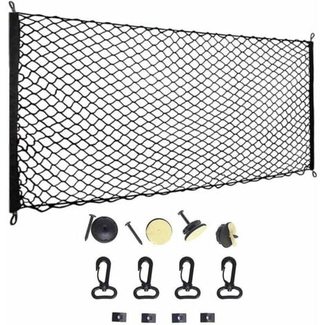 CZC AUTO Filet élastique en latex noir extensible jusqu'à 112 x 193 cm,  filet à bagages avec petite maille de 5 x 5 cm et 12 crochets en plastique