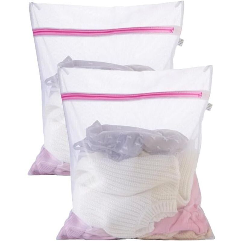 Filet à linge pour machine à laver - Lot de 2 sacs à linge grand format (50 x 60 cm) - Sac à linge résistant avec fermeture éclair - Sac à linge