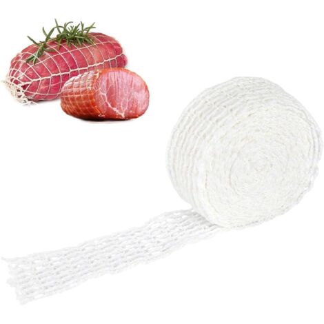 Filet à viande extensible de 5 m pour rôtir, saucisses et jambons - Accessoires de cuisine pour barbecue - Blanc - Idéal pour la cuisson, le fumage, le rangement et la suspension.