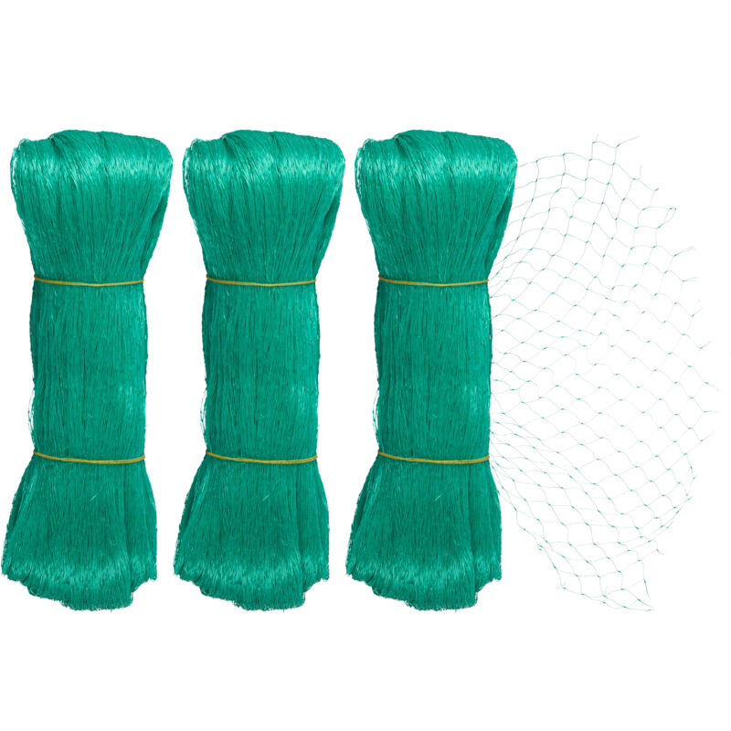 Filet anti-oiseaux, lot de 3, protection jardin, arbres, 10 x 4 m, mailles fines, 20x20 mm, vert - Relaxdays