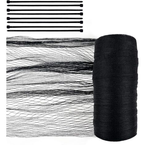 Filet Anti Oiseaux Noir 2.3m x 20m, Anti Pigeon Réutilisable, Largeur de Maille 15x15 mm, Comprend 100 Attaches de Câble pour Protéger Les Jardins, Les Plantes et Les Raisins du Préjudice