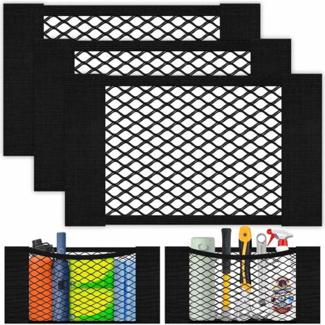 Filet Coffre Voiture, 3PCS 4025cm Filet de Rangement de Coffre, Filet de Stockage Voiture Sac Élastique Magic Sticker, Rangement Ajouter sur Les organisateurs pour Auto, Camping-Cars, Bateaux