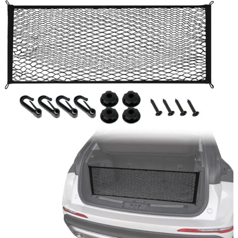 Filet Coffre Voiture, Filet de Rangement Camping Car Double Couche Haute élasticité, Filet Rangement Modèle Universel, Filet Voiture pour Coffre de Voiture pour un Rangement Sûr des Bagages, 9030cm