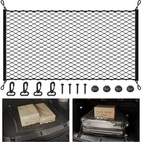 Filet de Bagages Stationnaire - Nylon - 110x60 cm - Noir - 4 Crochets - Organisateur de Rangement