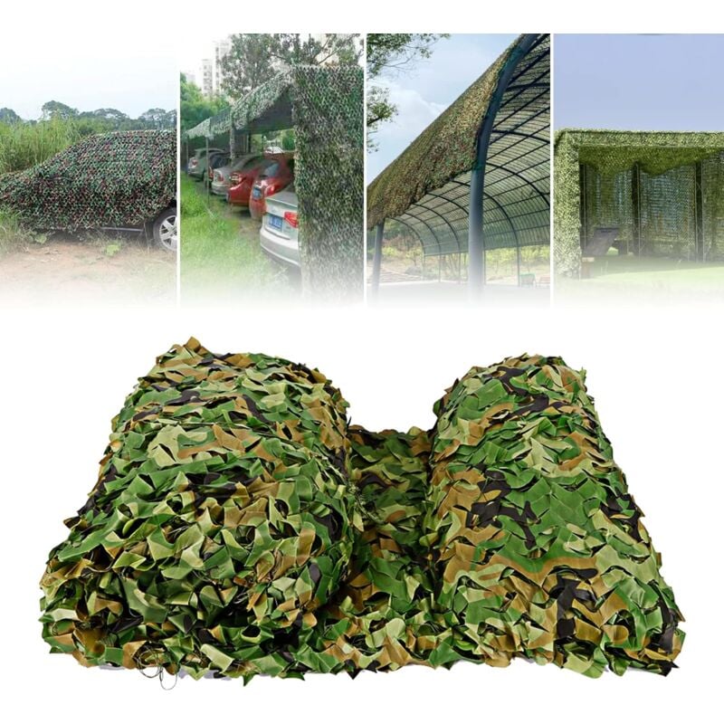 Filet de Camouflage, 4 x 10 m Filet de Camouflage renforcé Voile d'ombrage Camouflage, Boisé Filet de Camouflage